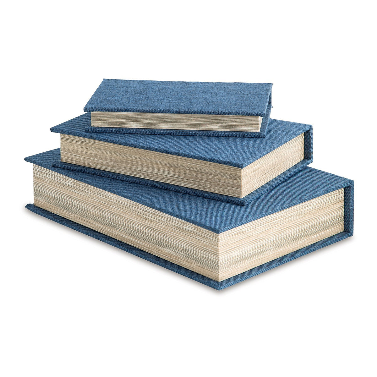 Jolly Decor Storage Box Set of 3, Blue Book Design, Black Velvet Lining  - BM318931