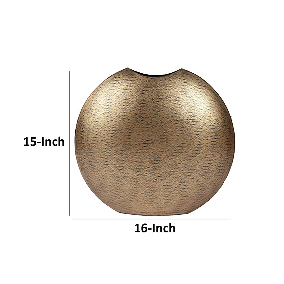 Bier Decor Vase, Curved Mouth, 16 Inch Round Metal Frame, Flat Base, Gold  - BM318936