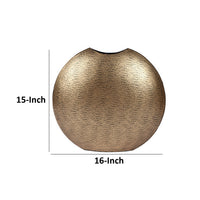 Bier Decor Vase, Curved Mouth, 16 Inch Round Metal Frame, Flat Base, Gold  - BM318936