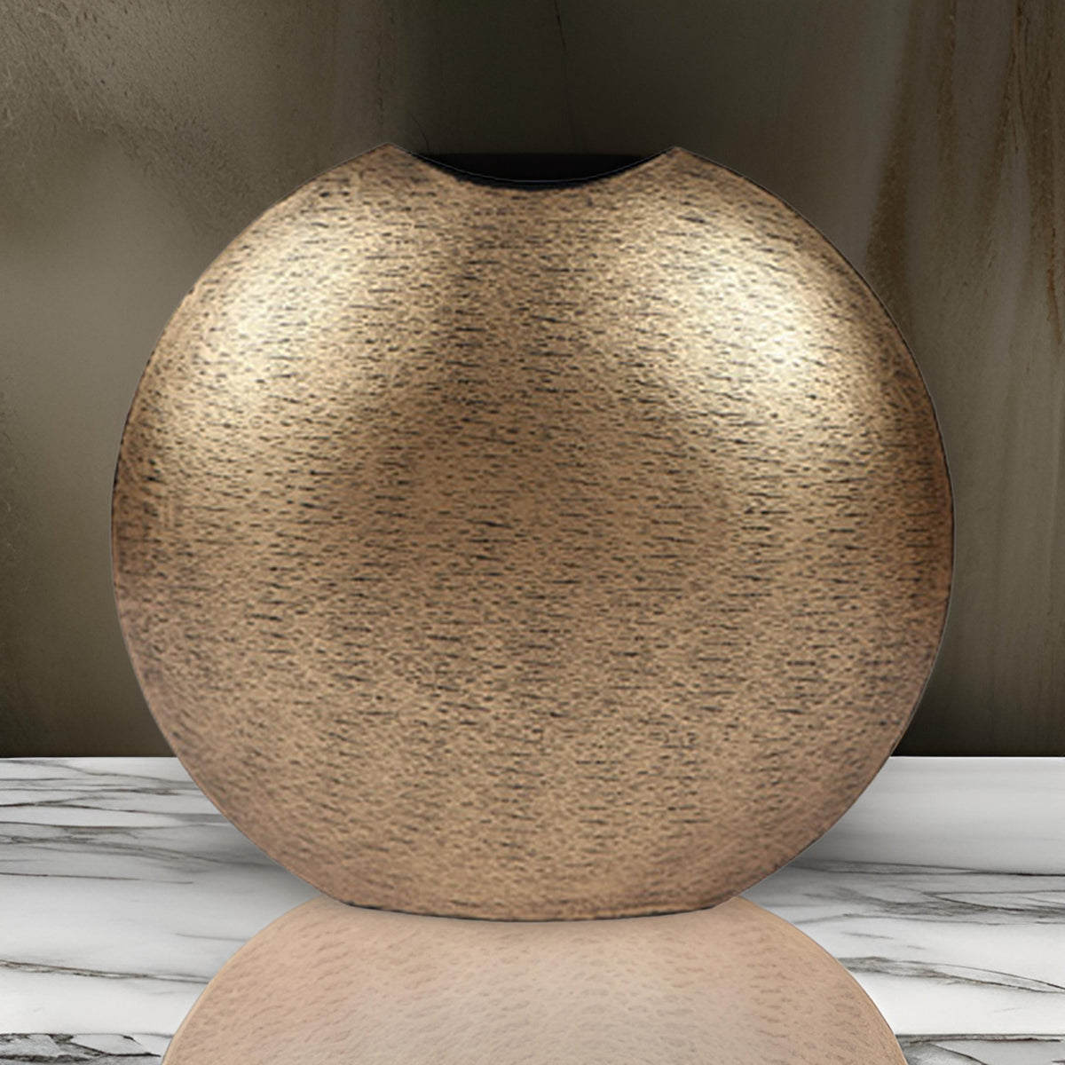 Bier Decor Vase, Curved Mouth, 16 Inch Round Metal Frame, Flat Base, Gold  - BM318936