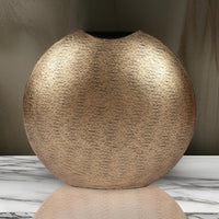 Bier Decor Vase, Curved Mouth, 16 Inch Round Metal Frame, Flat Base, Gold  - BM318936