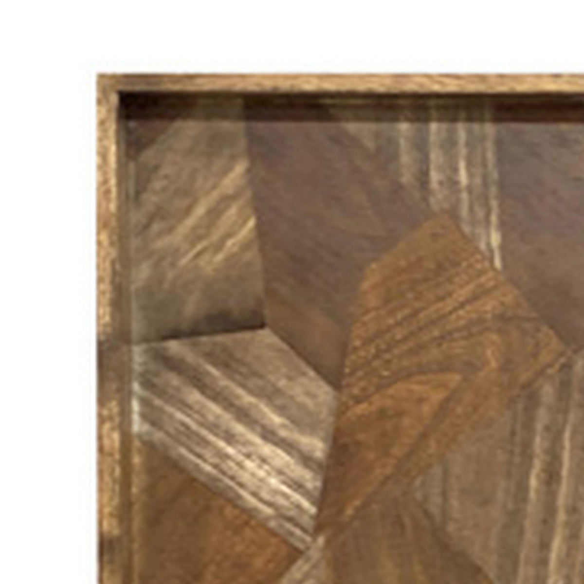 Hely Decorative Wood Tray, 27 Inch Square, Geometric Pattern, Brown Beige