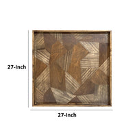 Hely Decorative Wood Tray, 27 Inch Square, Geometric Pattern, Brown Beige