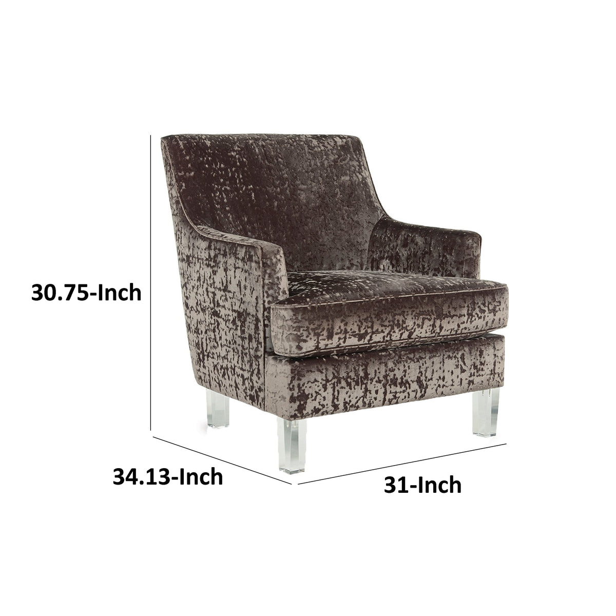 Gloria Accent Chair, Charcoal Brown Polyester Crushed Velvet, Clear Acrylic  - BM318941