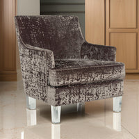Gloria Accent Chair, Charcoal Brown Polyester Crushed Velvet, Clear Acrylic  - BM318941