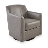 Leena Swivel Accent Chair, Plush Gray Genuine and Faux Leather, Black Metal  - BM318956