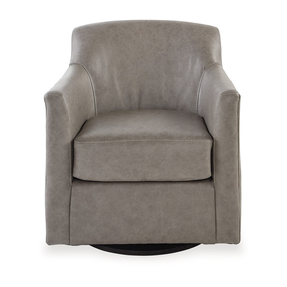 Leena Swivel Accent Chair, Plush Gray Genuine and Faux Leather, Black Metal  - BM318956
