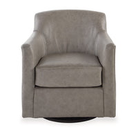 Leena Swivel Accent Chair, Plush Gray Genuine and Faux Leather, Black Metal  - BM318956