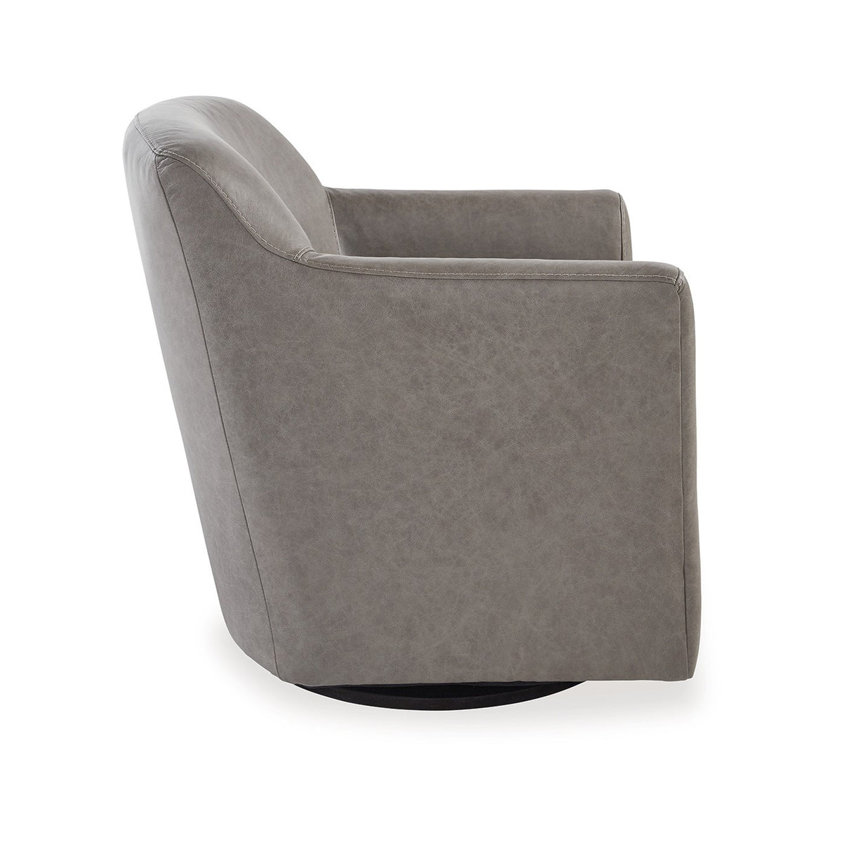 Leena Swivel Accent Chair, Plush Gray Genuine and Faux Leather, Black Metal  - BM318956
