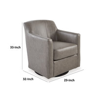 Leena Swivel Accent Chair, Plush Gray Genuine and Faux Leather, Black Metal  - BM318956