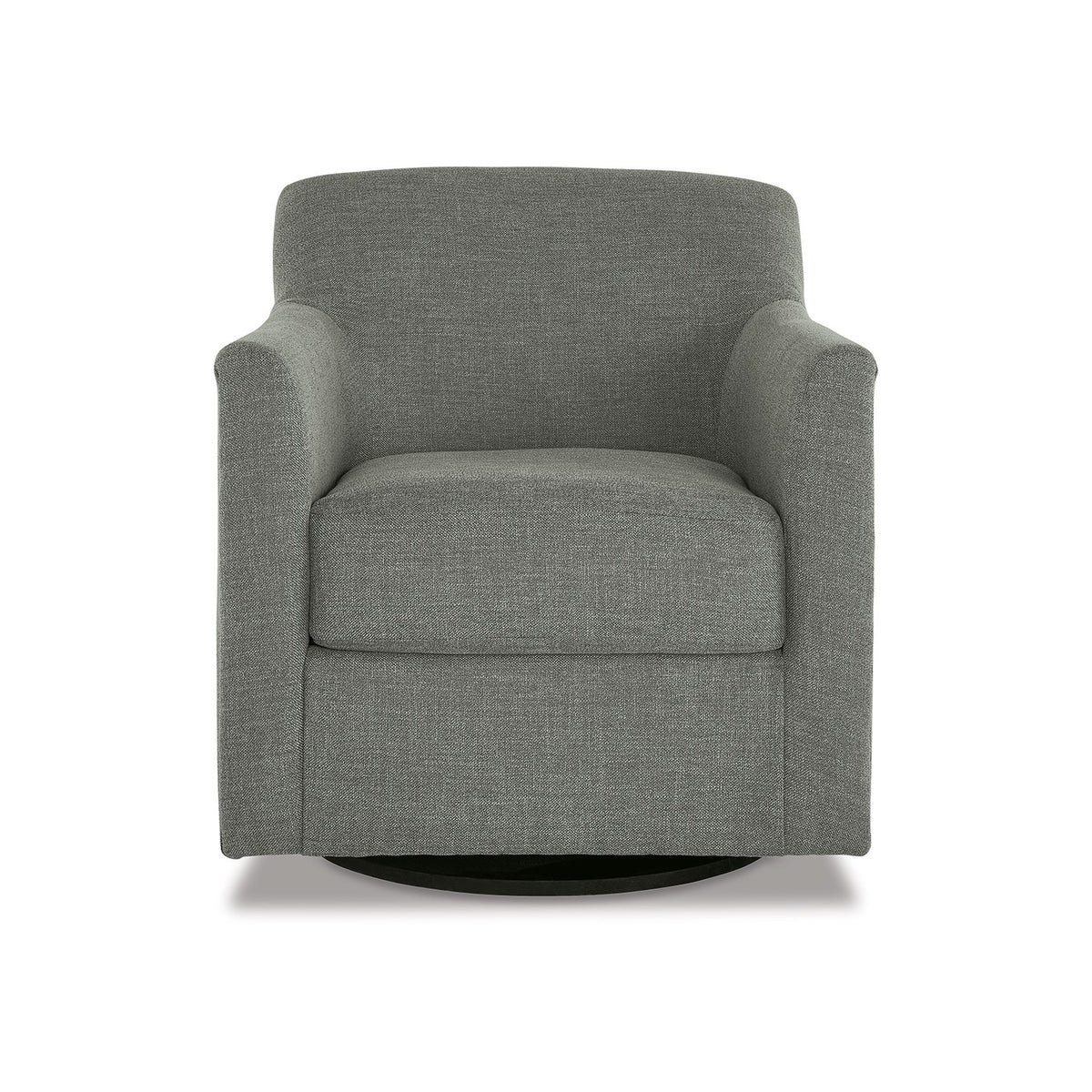 Leena Swivel Accent Chair, Gray Polyester, Shelter Style Arms, Black Wood  - BM318957