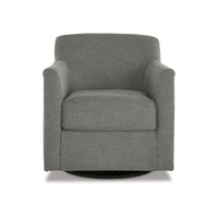Leena Swivel Accent Chair, Gray Polyester, Shelter Style Arms, Black Wood  - BM318957