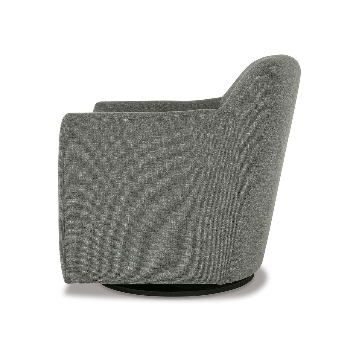 Leena Swivel Accent Chair, Gray Polyester, Shelter Style Arms, Black Wood  - BM318957