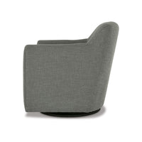 Leena Swivel Accent Chair, Gray Polyester, Shelter Style Arms, Black Wood  - BM318957
