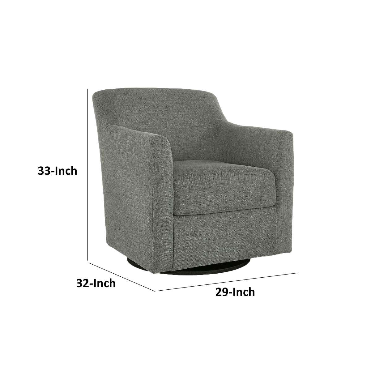Leena Swivel Accent Chair, Gray Polyester, Shelter Style Arms, Black Wood  - BM318957
