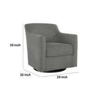 Leena Swivel Accent Chair, Gray Polyester, Shelter Style Arms, Black Wood  - BM318957