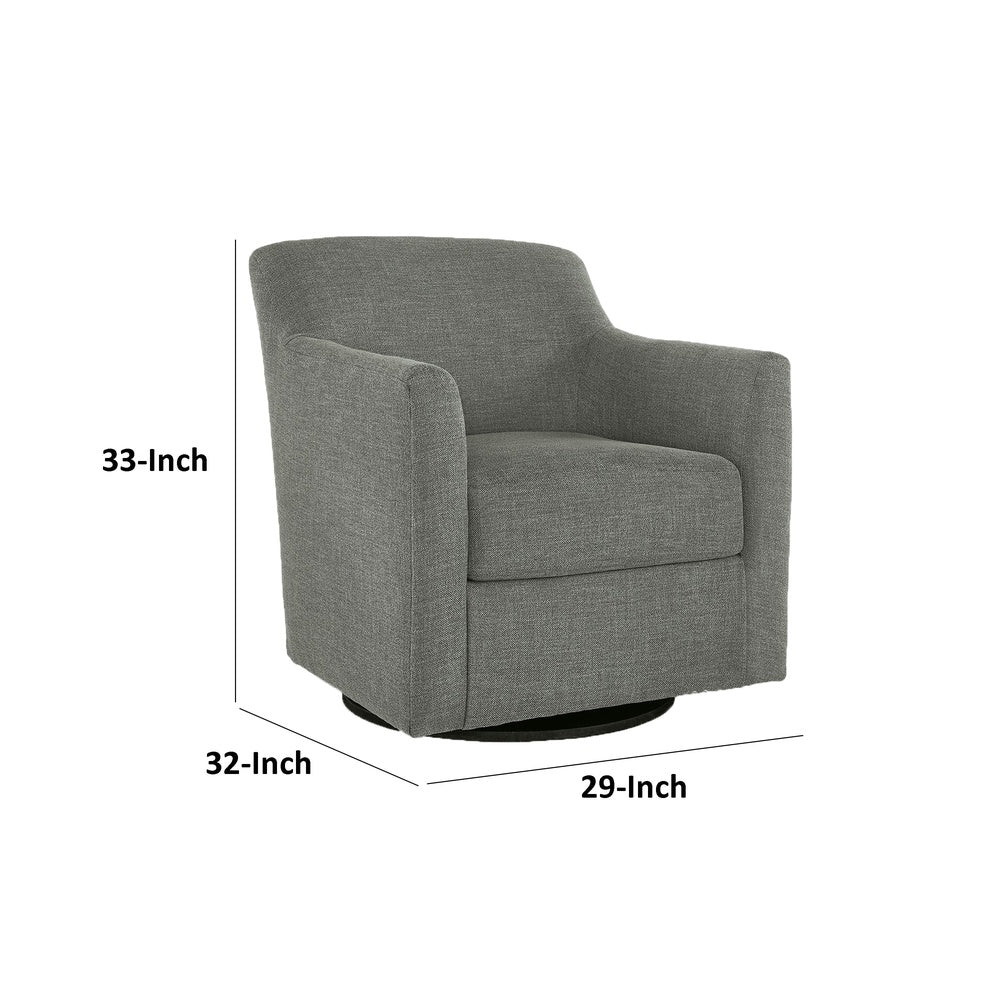 Leena Swivel Accent Chair, Gray Polyester, Shelter Style Arms, Black Wood  - BM318957