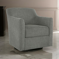 Leena Swivel Accent Chair, Gray Polyester, Shelter Style Arms, Black Wood  - BM318957