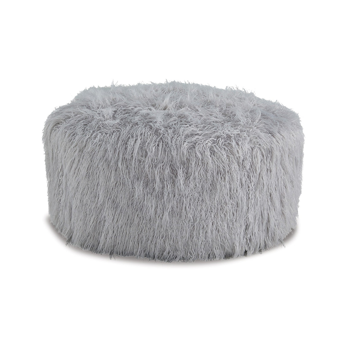 Lacey Oversized Accent Ottoman, Light Gray Faux Fur, Soft Cushion, 39 Inch  - BM318959