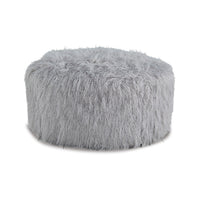 Lacey Oversized Accent Ottoman, Light Gray Faux Fur, Soft Cushion, 39 Inch  - BM318959