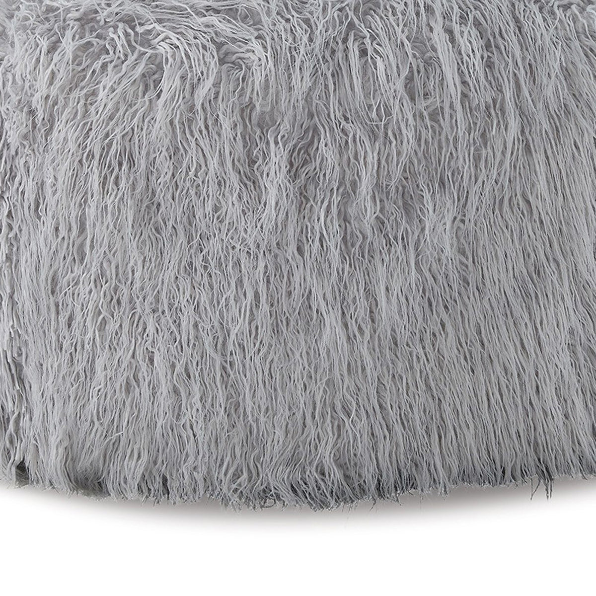 Lacey Oversized Accent Ottoman, Light Gray Faux Fur, Soft Cushion, 39 Inch  - BM318959
