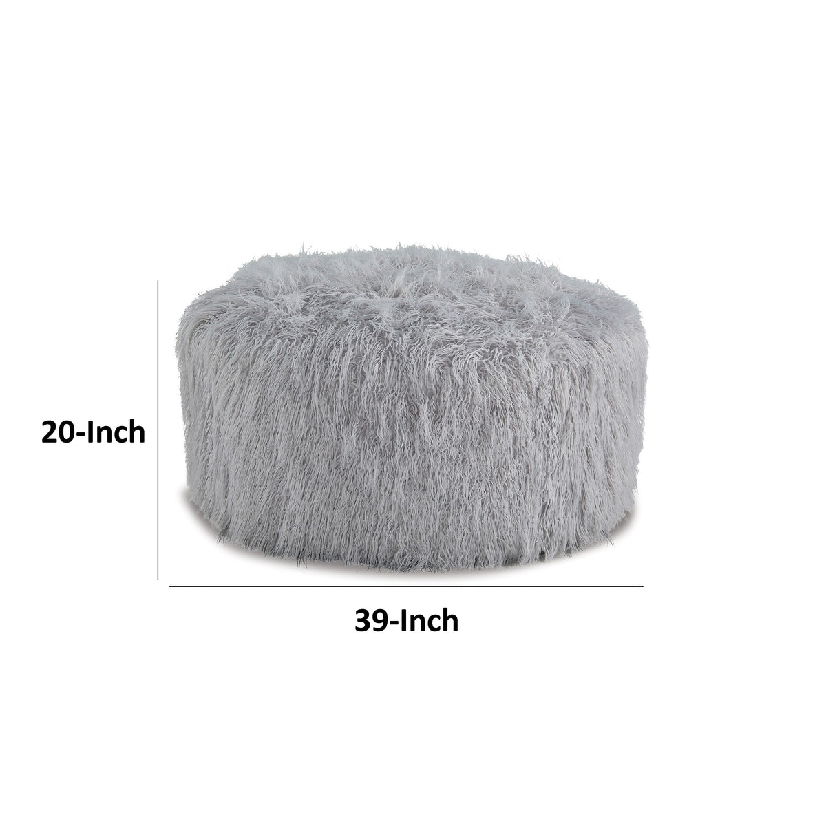 Lacey Oversized Accent Ottoman, Light Gray Faux Fur, Soft Cushion, 39 Inch  - BM318959