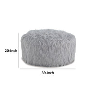 Lacey Oversized Accent Ottoman, Light Gray Faux Fur, Soft Cushion, 39 Inch  - BM318959
