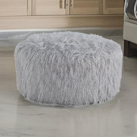 Lacey Oversized Accent Ottoman, Light Gray Faux Fur, Soft Cushion, 39 Inch  - BM318959