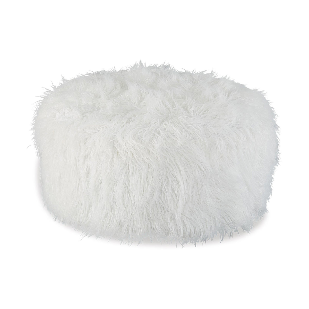 Lacey Oversized Accent Ottoman, White Faux Fur, Soft Cushion, 39 Inch  - BM318960