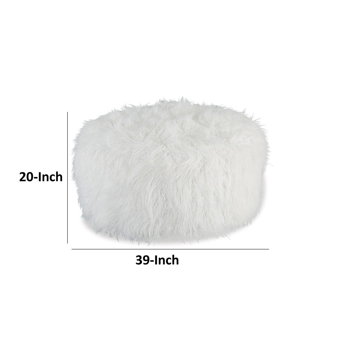 Lacey Oversized Accent Ottoman, White Faux Fur, Soft Cushion, 39 Inch  - BM318960