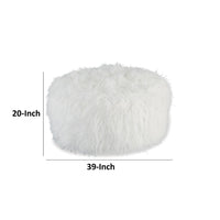 Lacey Oversized Accent Ottoman, White Faux Fur, Soft Cushion, 39 Inch  - BM318960