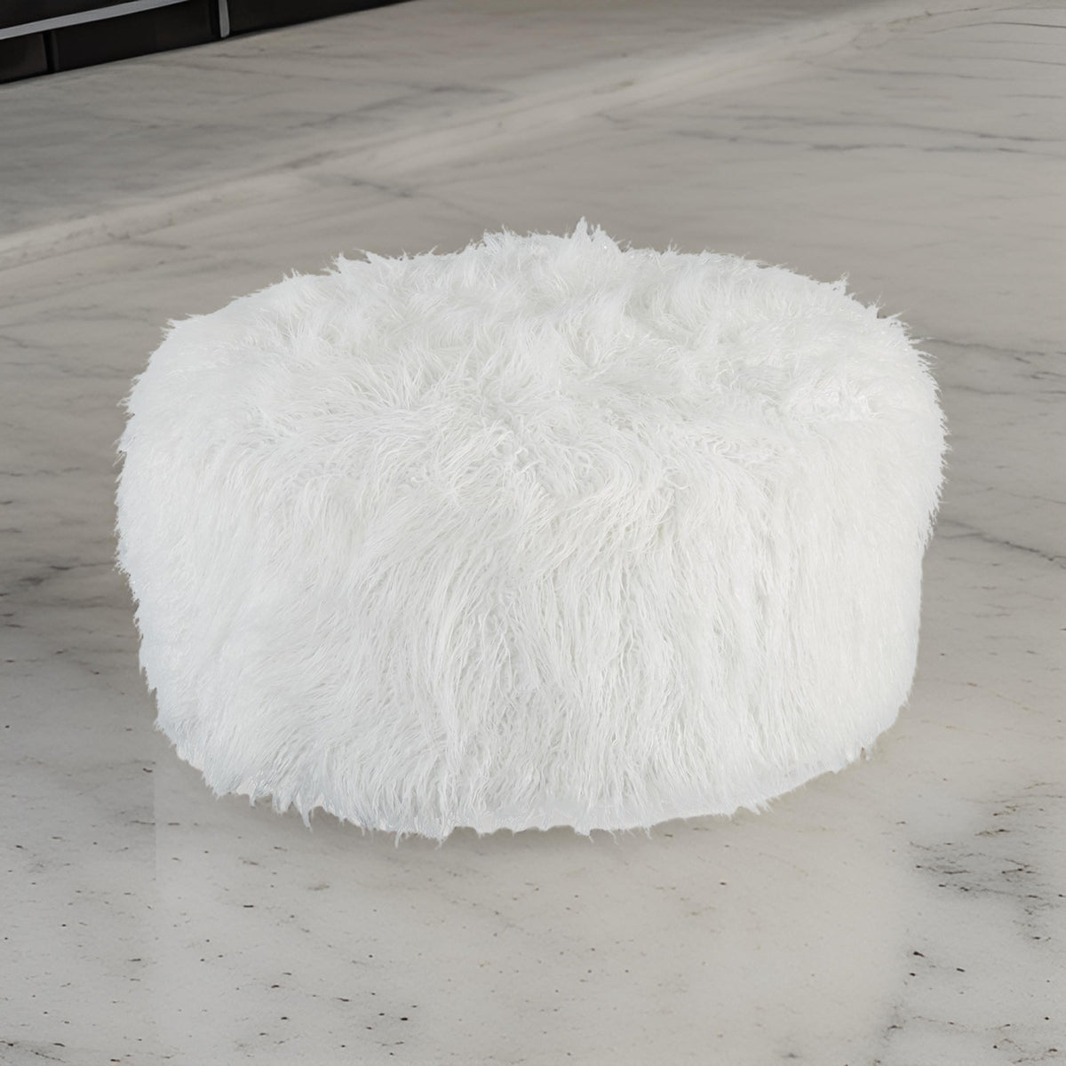 Lacey Oversized Accent Ottoman, White Faux Fur, Soft Cushion, 39 Inch  - BM318960