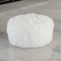Lacey Oversized Accent Ottoman, White Faux Fur, Soft Cushion, 39 Inch  - BM318960