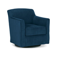 Leena Swivel Accent Chair, Blue Velvet, Shelter Style Arms, Black Wood  - BM318965