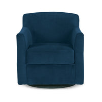 Leena Swivel Accent Chair, Blue Velvet, Shelter Style Arms, Black Wood  - BM318965