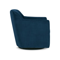 Leena Swivel Accent Chair, Blue Velvet, Shelter Style Arms, Black Wood  - BM318965