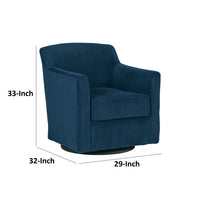 Leena Swivel Accent Chair, Blue Velvet, Shelter Style Arms, Black Wood  - BM318965