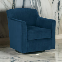 Leena Swivel Accent Chair, Blue Velvet, Shelter Style Arms, Black Wood  - BM318965