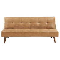 Sena Futon Convertible Sofa Bed Sleeper Couch, Light Brown Faux Leather  - BM318970
