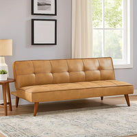 Sena Futon Convertible Sofa Bed Sleeper Couch, Light Brown Faux Leather  - BM318970