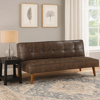 Sena Futon Convertible Sofa Bed Sleeper Couch, Dark Brown Faux Leather  - BM318971