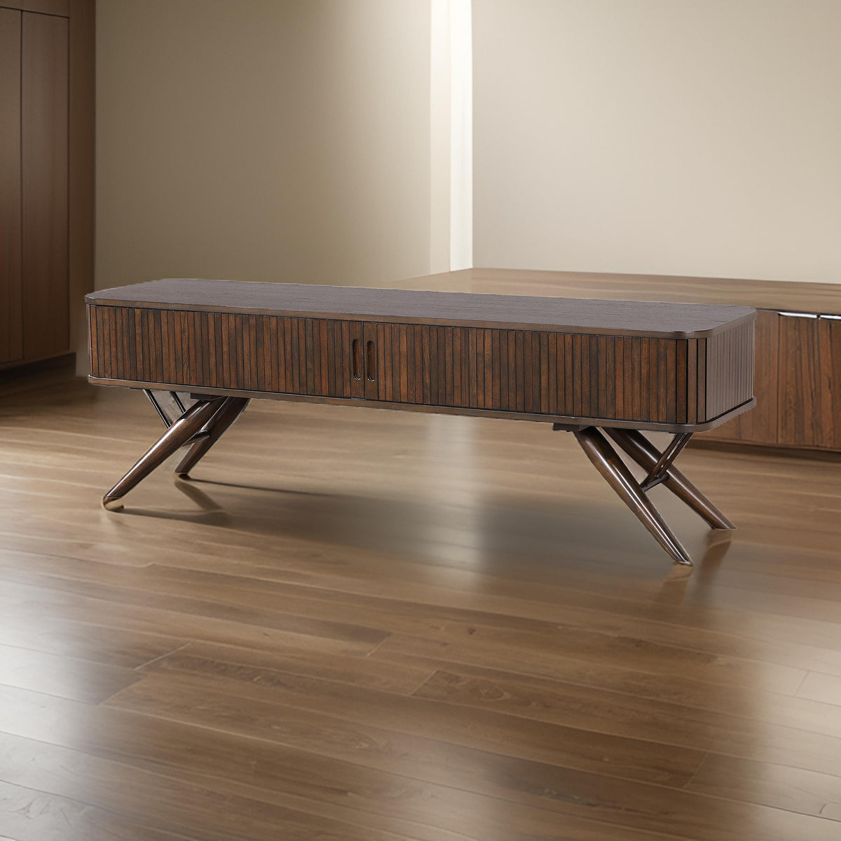 Simi TV Media Entertainment Console, Rectangular 71 Inch, Walnut Brown Wood  - BM318973