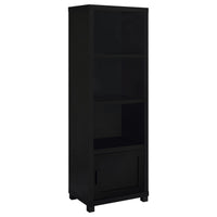 Janice Media Tower Bookcase, 3 Shelves, 1 Storage Cabinet,  Black Finish - BM318976