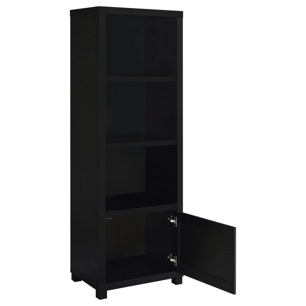 Janice Media Tower Bookcase, 3 Shelves, 1 Storage Cabinet,  Black Finish - BM318976