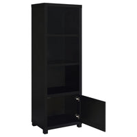 Janice Media Tower Bookcase, 3 Shelves, 1 Storage Cabinet,  Black Finish - BM318976