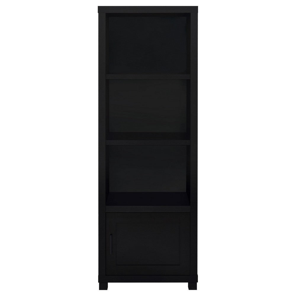 Janice Media Tower Bookcase, 3 Shelves, 1 Storage Cabinet,  Black Finish - BM318976