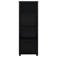 Janice Media Tower Bookcase, 3 Shelves, 1 Storage Cabinet,  Black Finish - BM318976