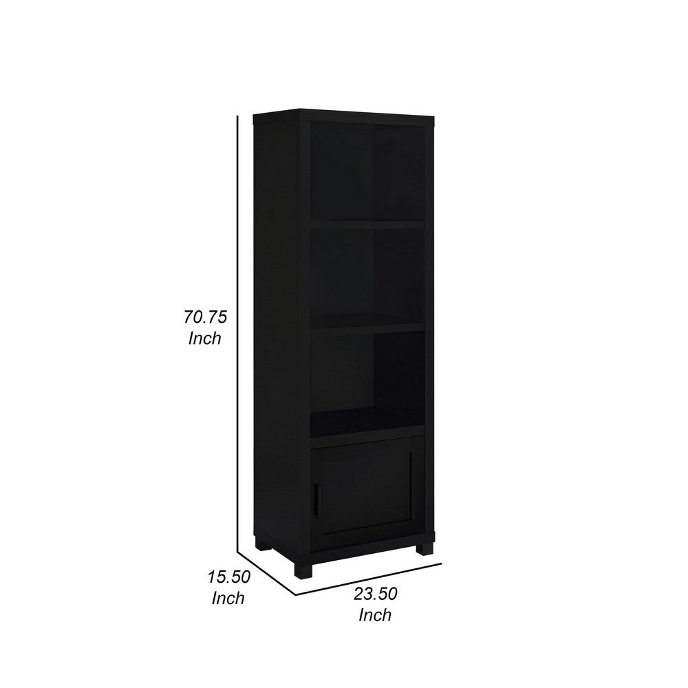 Janice Media Tower Bookcase, 3 Shelves, 1 Storage Cabinet,  Black Finish - BM318976