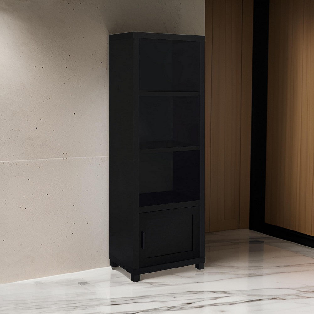 Janice Media Tower Bookcase, 3 Shelves, 1 Storage Cabinet,  Black Finish - BM318976