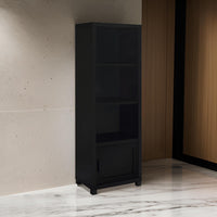 Janice Media Tower Bookcase, 3 Shelves, 1 Storage Cabinet,  Black Finish - BM318976